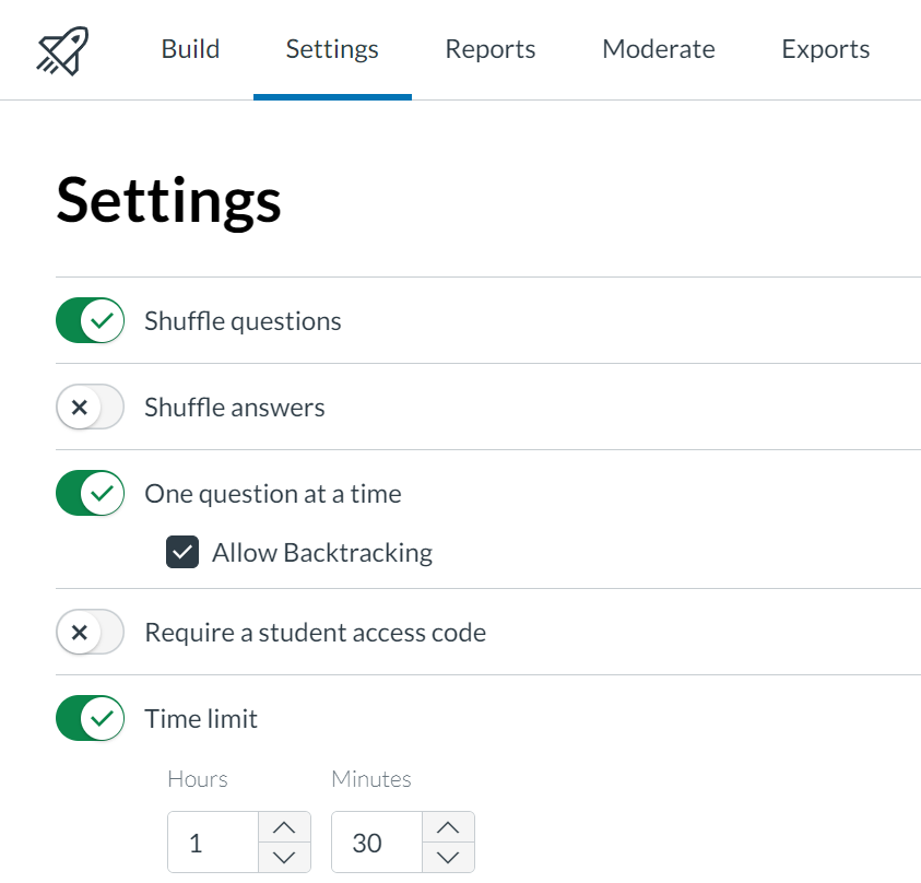 Canvas quiz settings